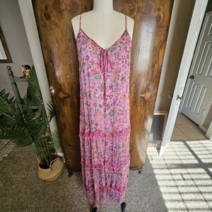 Johnny Was Vibrant Pink and Green Floral Dress NWT